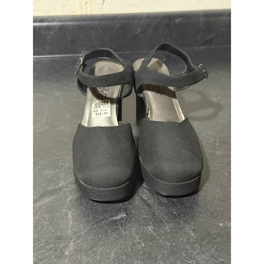 High Lights Womens Black Platform Block Heel Ankle Strap Sandals Size 6.5 Y2K